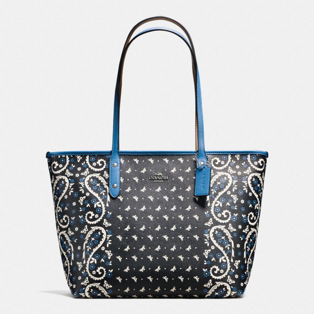 CITY ZIP TOTE IN BUTTERFLY BANDANA PRINT COATED CANVAS - COACH f59329 - SILVER/BLACK LAPIS