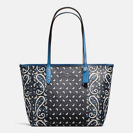 COACH CITY ZIP TOTE IN BUTTERFLY BANDANA PRINT COATED CANVAS - SILVER/BLACK LAPIS - f59329