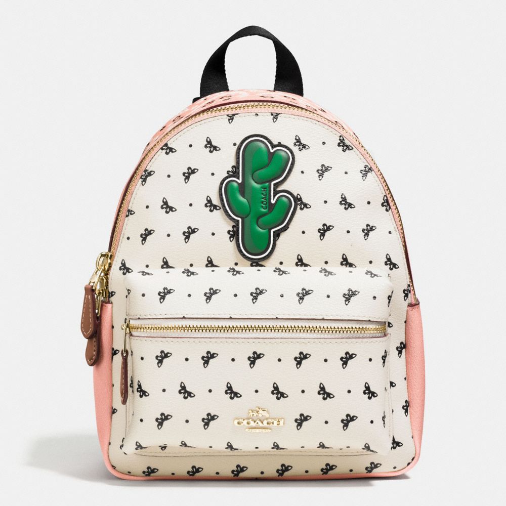 MINI CHARLIE BACKPACK IN BUTTERFLY BANDANA PRINT COATED CANVAS - COACH f59330 - IMITATION GOLD/BLUSH CHALK