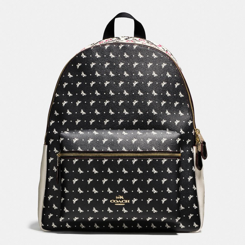CHARLIE BACKPACK IN BUTTERFLY BANDANA PRINT COATED CANVAS - COACH  f59331 - IMITATION GOLD/CHALK/BRIGHT PINK