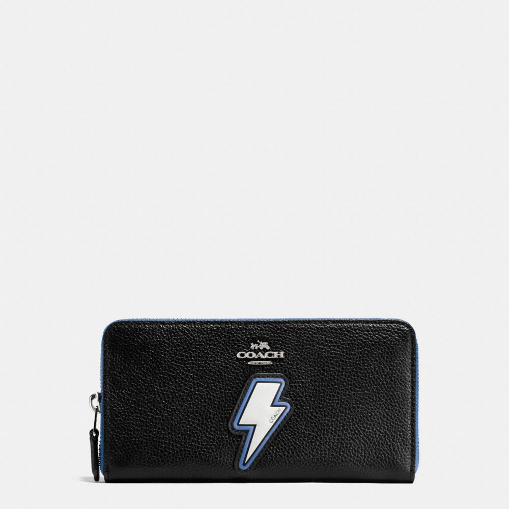 LIGHTNING BOLT ACCORDION ZIP WALLET IN PEBBLE LEATHER WITH TWO TONE ZIPPER - COACH f59336 - SILVER/MULTICOLOR