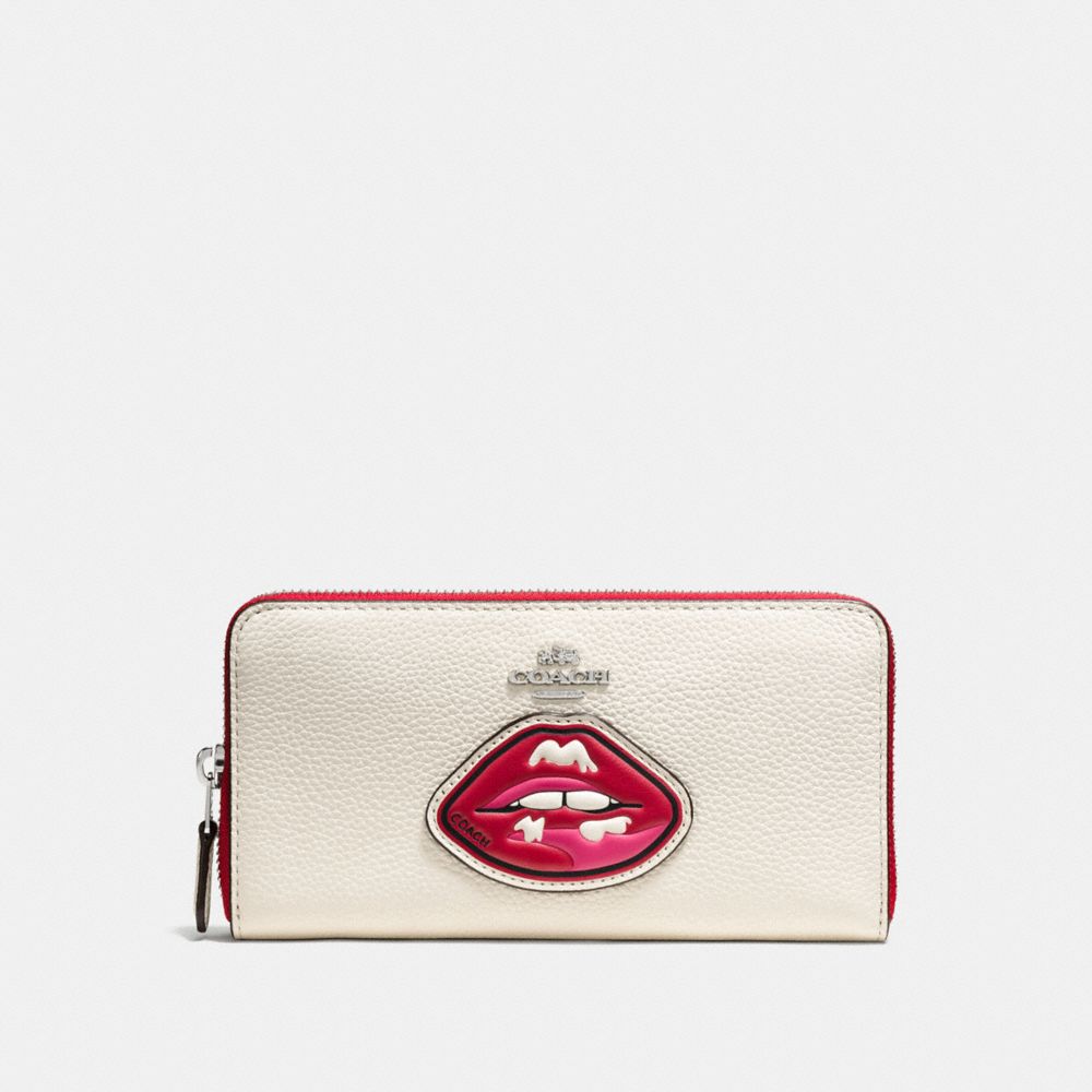 LIPS ACCORDION ZIP WALLET IN PEBBLE LEATHER WITH TWO TONE ZIPPER  - COACH f59337 - SILVER/MULTICOLOR