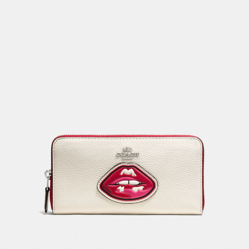 LIPS ACCORDION ZIP WALLET IN PEBBLE LEATHER WITH TWO TONE ZIPPER - COACH f59337 - SILVER/MULTICOLOR