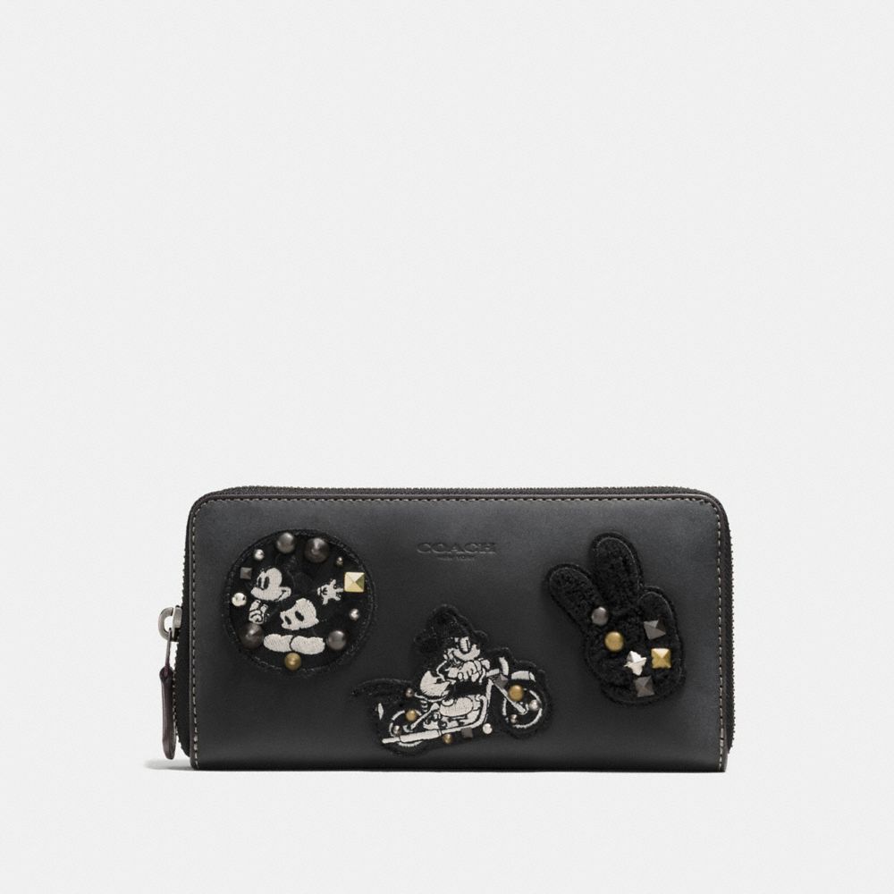 ACCORDION ZIP WALLET IN GLOVE CALF LEATHER WITH MICKEY PATCHES - COACH f59340 - ANTIQUE NICKEL/BLACK MULTI