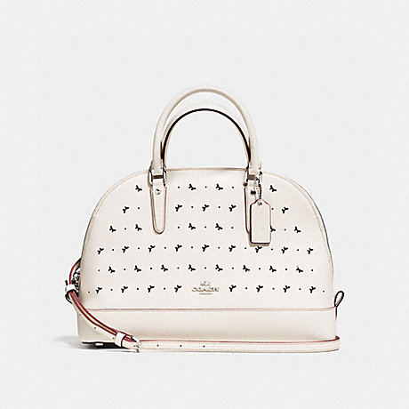 COACH SIERRA SATCHEL IN PERFORATED CROSSGRAIN LEATHER - SILVER/CHALK - f59344