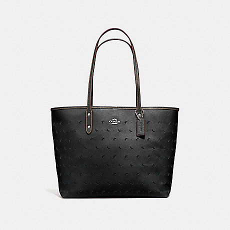 COACH CITY TOTE IN PERFORATED CROSSGRAIN LEATHER - SILVER/BLACK - f59345