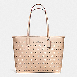 COACH CITY TOTE IN PERFORATED CROSSGRAIN LEATHER - SILVER/BEECHWOOD - F59345