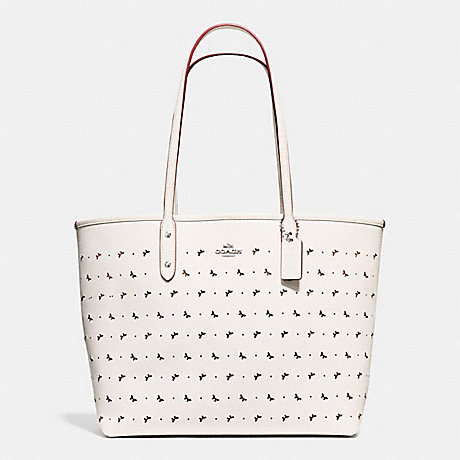 COACH CITY TOTE IN PERFORATED CROSSGRAIN LEATHER - SILVER/CHALK - f59345