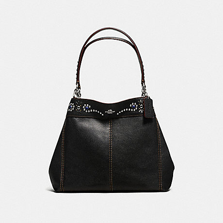 COACH LEXY SHOULDER BAG IN PEBBLE LEATHER WITH BORDER STUDDED EMBELLISHMENT - SILVER/BLACK - f59349
