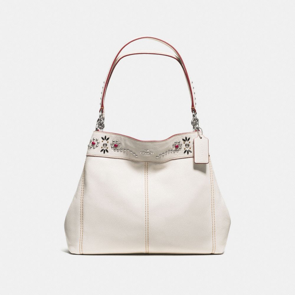 LEXY SHOULDER BAG IN PEBBLE LEATHER WITH BORDER STUDDED EMBELLISHMENT - COACH f59349 - SILVER/CHALK