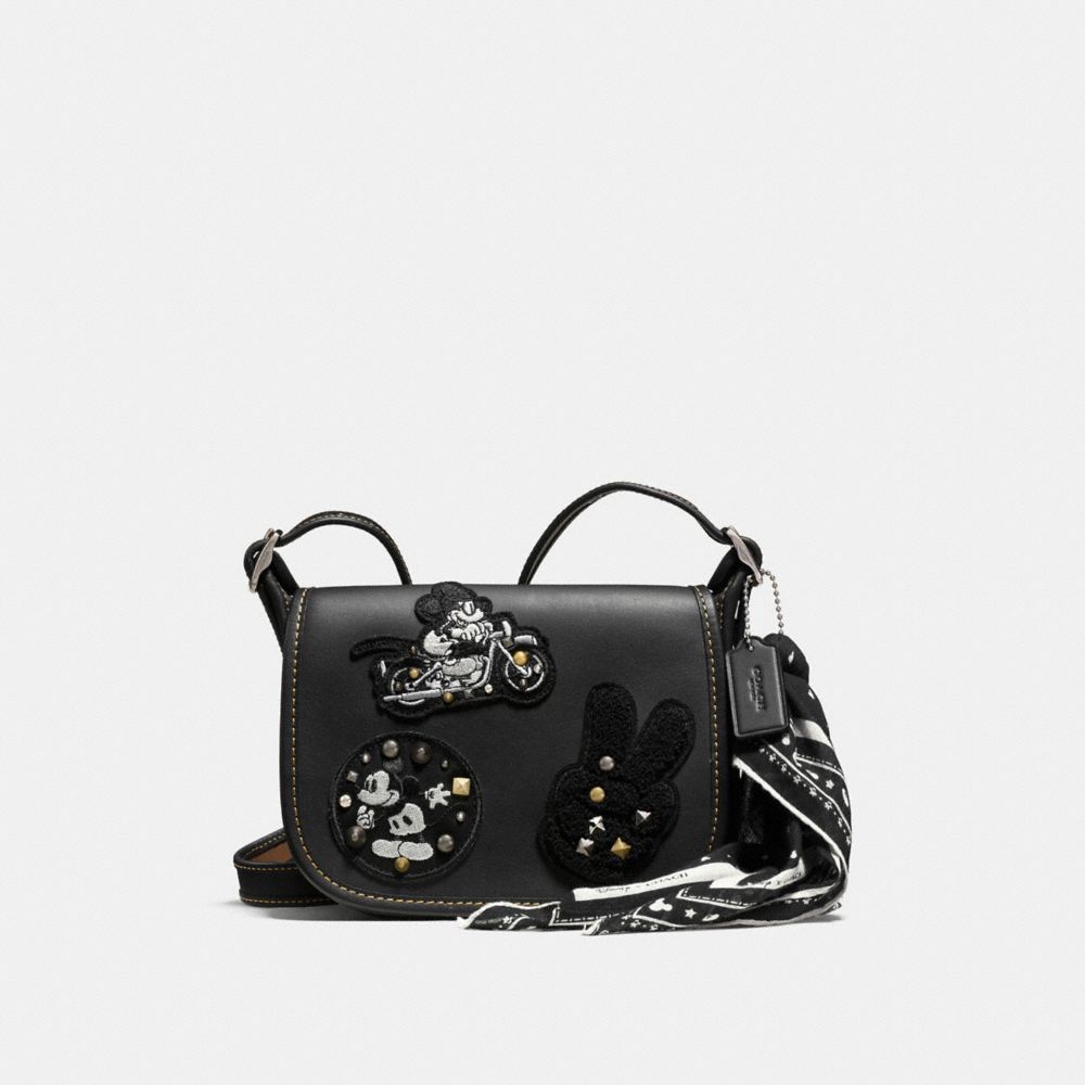 PATRICIA SADDLE 18 IN GLOVE CALF LEATHER WITH MICKEY PATCHES -  COACH f59355 - ANTIQUE NICKEL/BLACK MULTI
