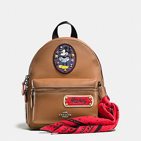 COACH MINI CHARLIE BACKPACK IN GLOVE CALF LEATHER WITH MICKEY PATCHES - QB/Saddle Multi - f59356