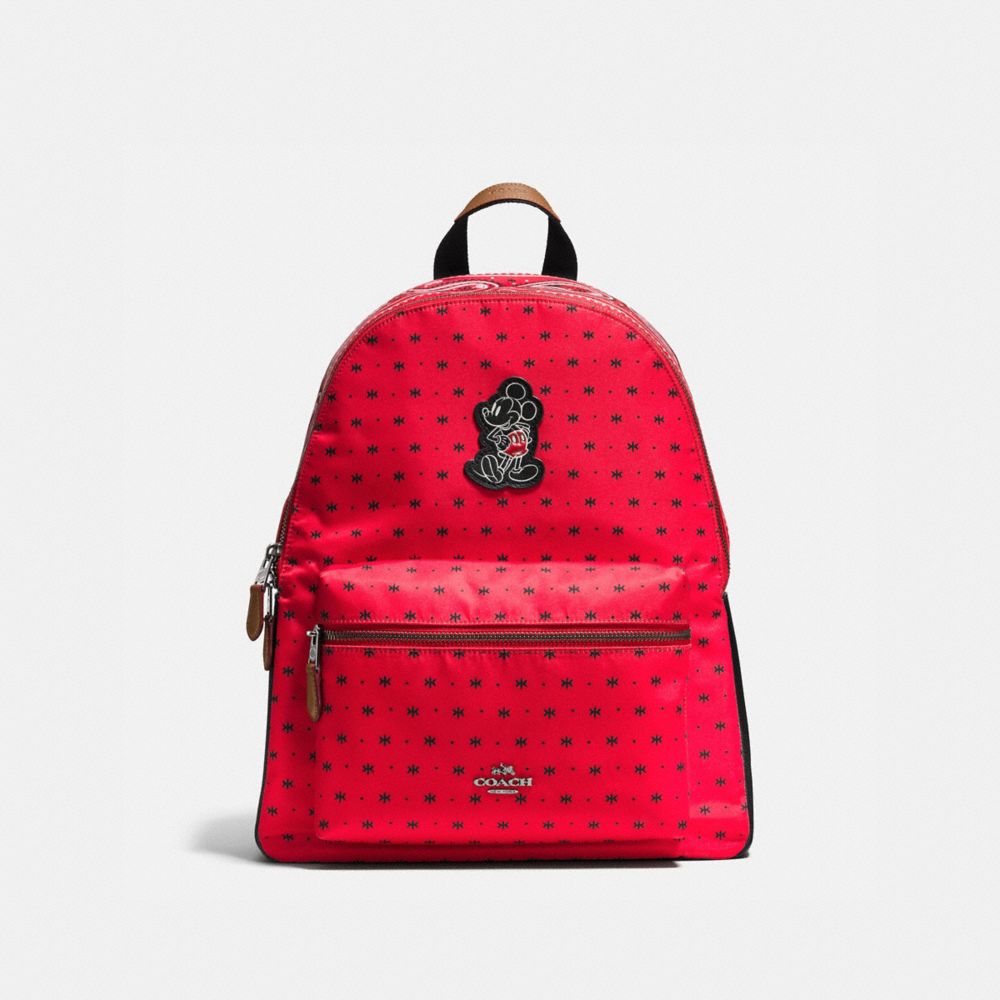 CHARLIE BACKPACK IN BANDANA PRINT WITH MICKEY - COACH f59358 - QB/Bright Red Black