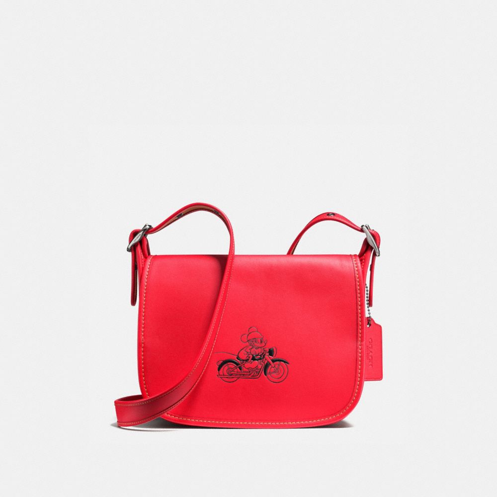 COACH PATRICIA SADDLE 23 IN GLOVE CALF LEATHER WITH MICKEY - BLACK ANTIQUE NICKEL/BRIGHT RED - F59359