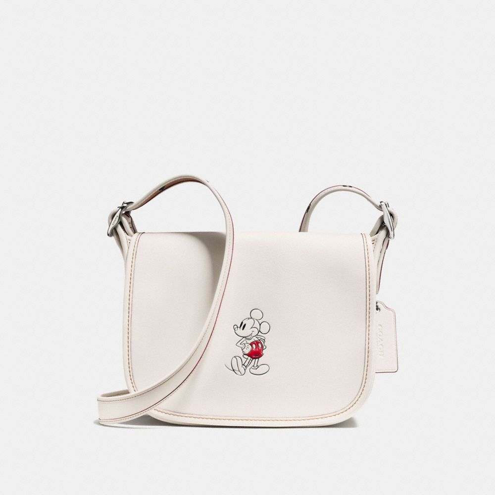 COACH PATRICIA SADDLE 23 IN GLOVE CALF LEATHER WITH MICKEY - BLACK ANTIQUE NICKEL/CHALK - F59359