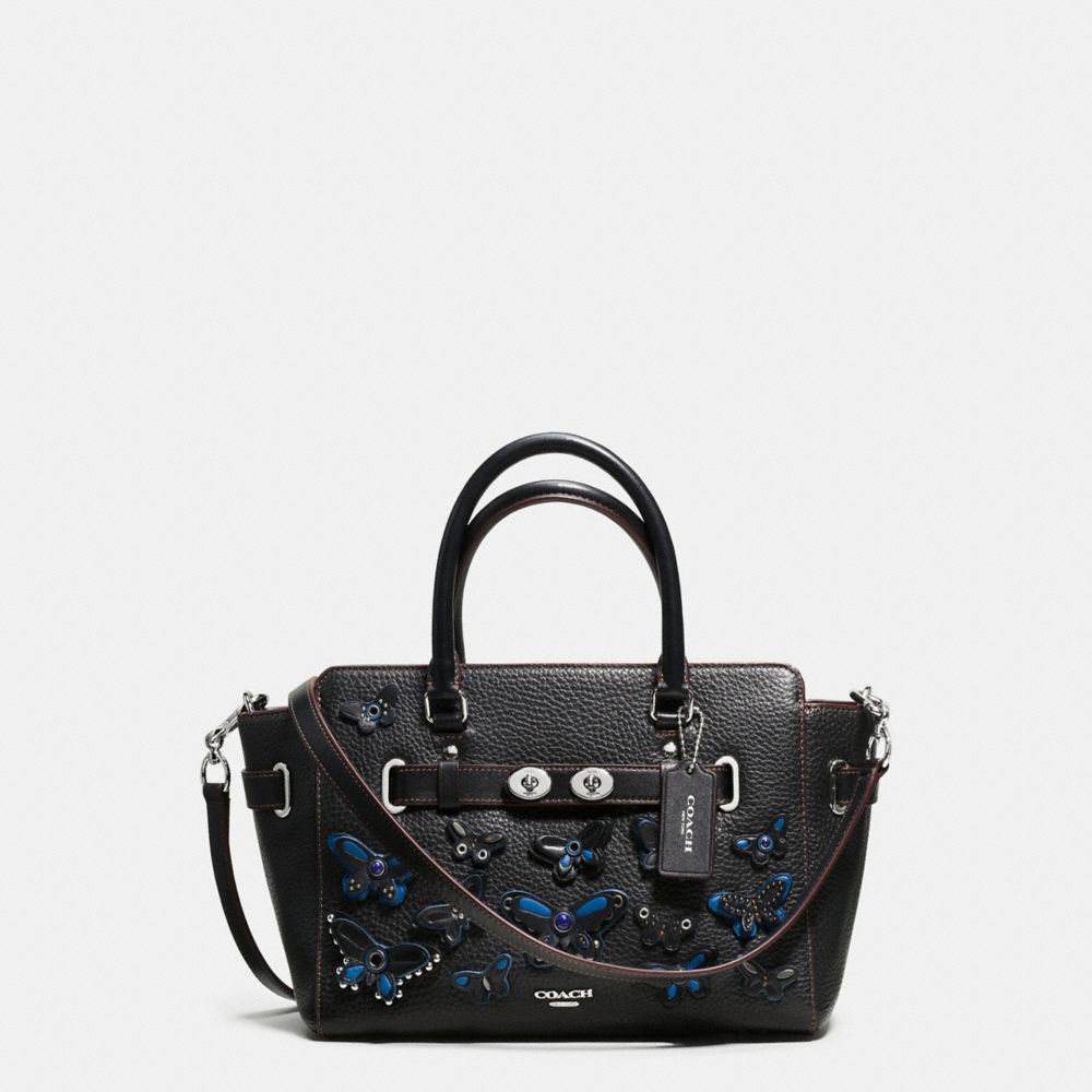 BLAKE CARRYALL 25 IN PEBBLE LEATHER WITH ALL OVER BUTTERFLY APPLIQUE - COACH f59361 - SILVER/BLACK