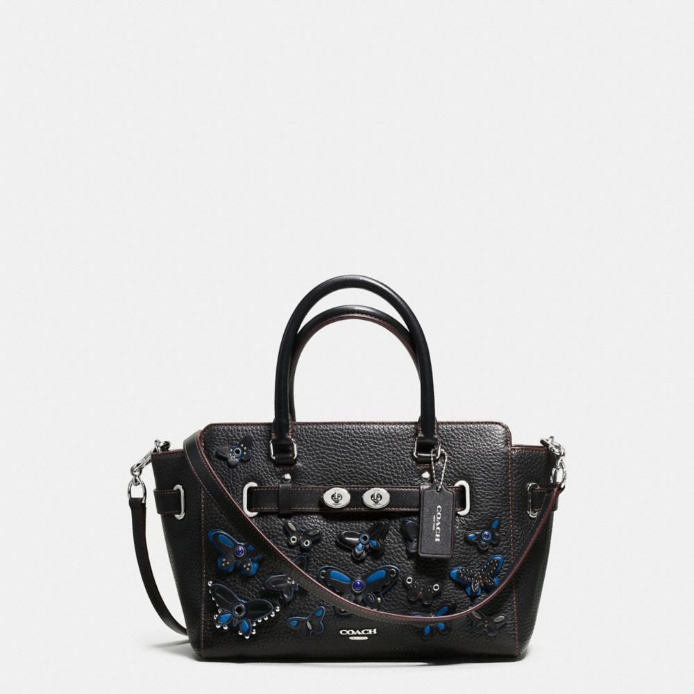 BLAKE CARRYALL 25 IN PEBBLE LEATHER WITH ALL OVER BUTTERFLY  APPLIQUE - COACH f59361 - SILVER/BLACK