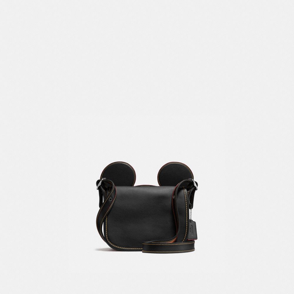 COACH PATRICIA SADDLE IN GLOVE CALF LEATHER WITH MICKEY EARS - ANTIQUE NICKEL/BLACK - F59369