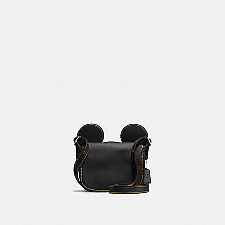 COACH PATRICIA SADDLE IN GLOVE CALF LEATHER WITH MICKEY EARS - ANTIQUE NICKEL/BLACK - f59369