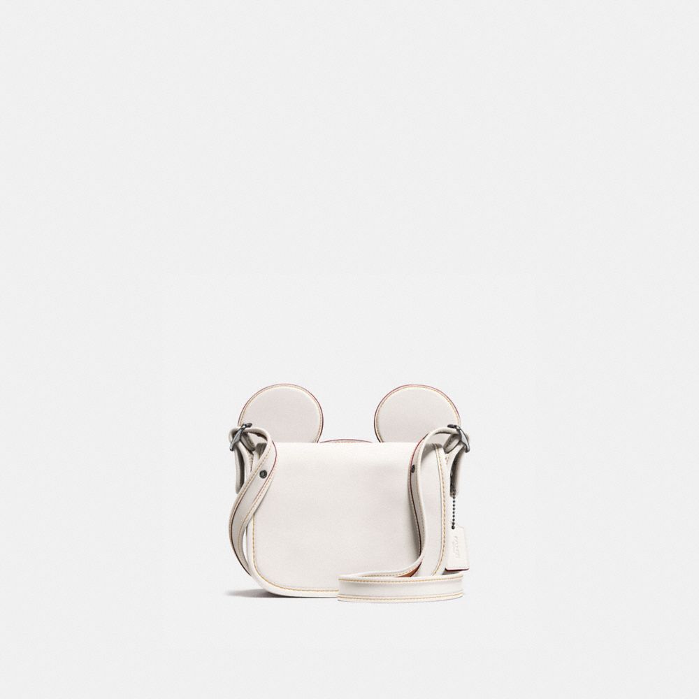 COACH PATRICIA SADDLE IN GLOVE CALF LEATHER WITH MICKEY EARS - BLACK ANTIQUE NICKEL/CHALK - F59369