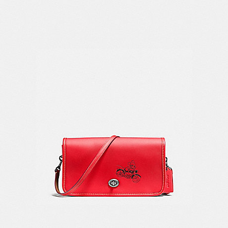 COACH PENNY CROSSBODY IN GLOVE CALF LEATHER WITH MICKEY - BLACK ANTIQUE NICKEL/BRIGHT RED - f59374