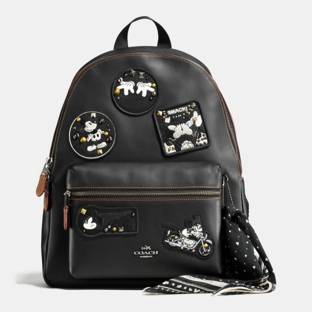 CHARLIE BACKPACK IN GLOVE CALF LEATHER WITH MICKEY - COACH f59375  - ANTIQUE NICKEL/BLACK MULTI