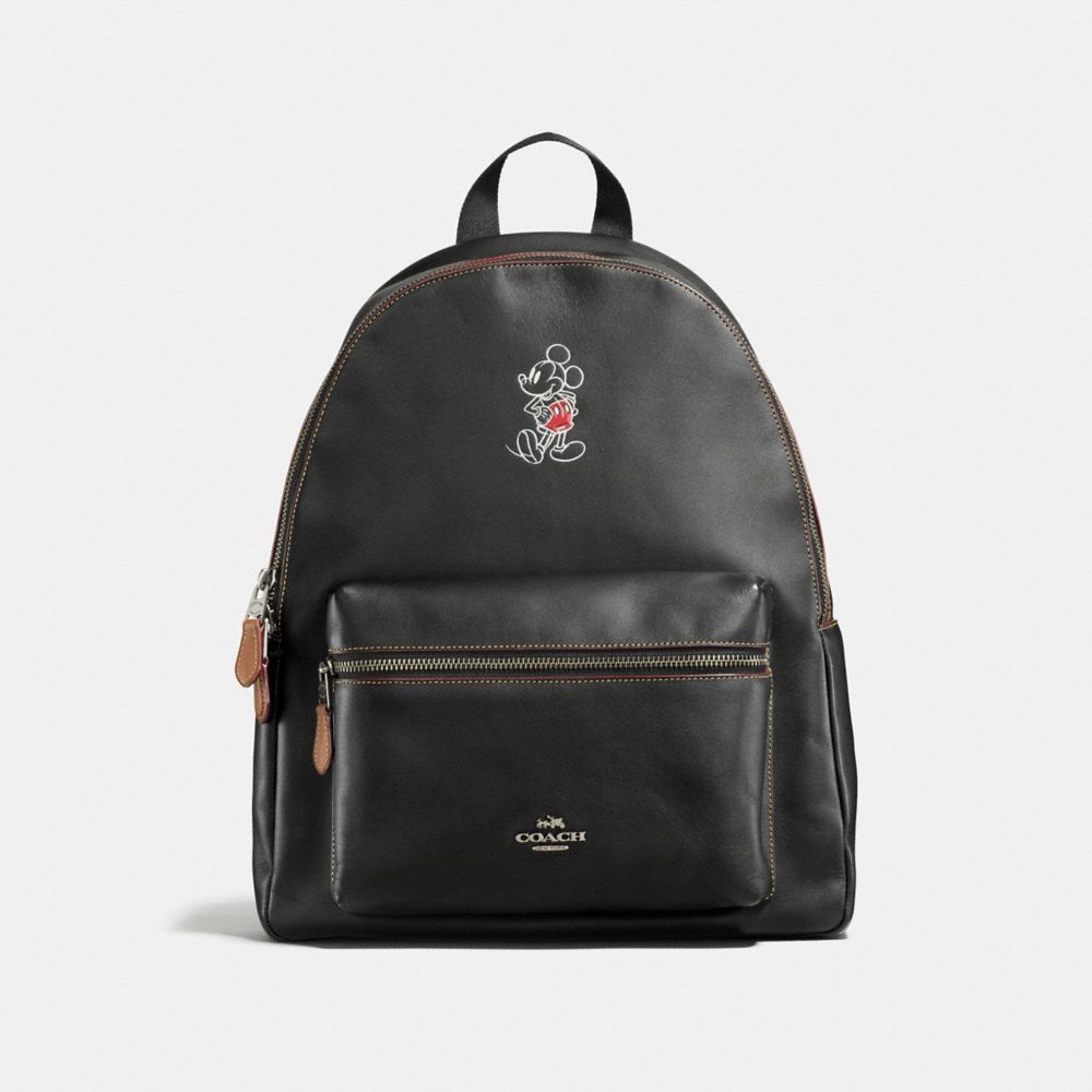 CHARLIE BACKPACK IN GLOVE CALF LEATHER WITH MICKEY - COACH f59378  - ANTIQUE NICKEL/BLACK