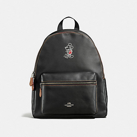 COACH CHARLIE BACKPACK IN GLOVE CALF LEATHER WITH MICKEY - ANTIQUE NICKEL/BLACK - f59378