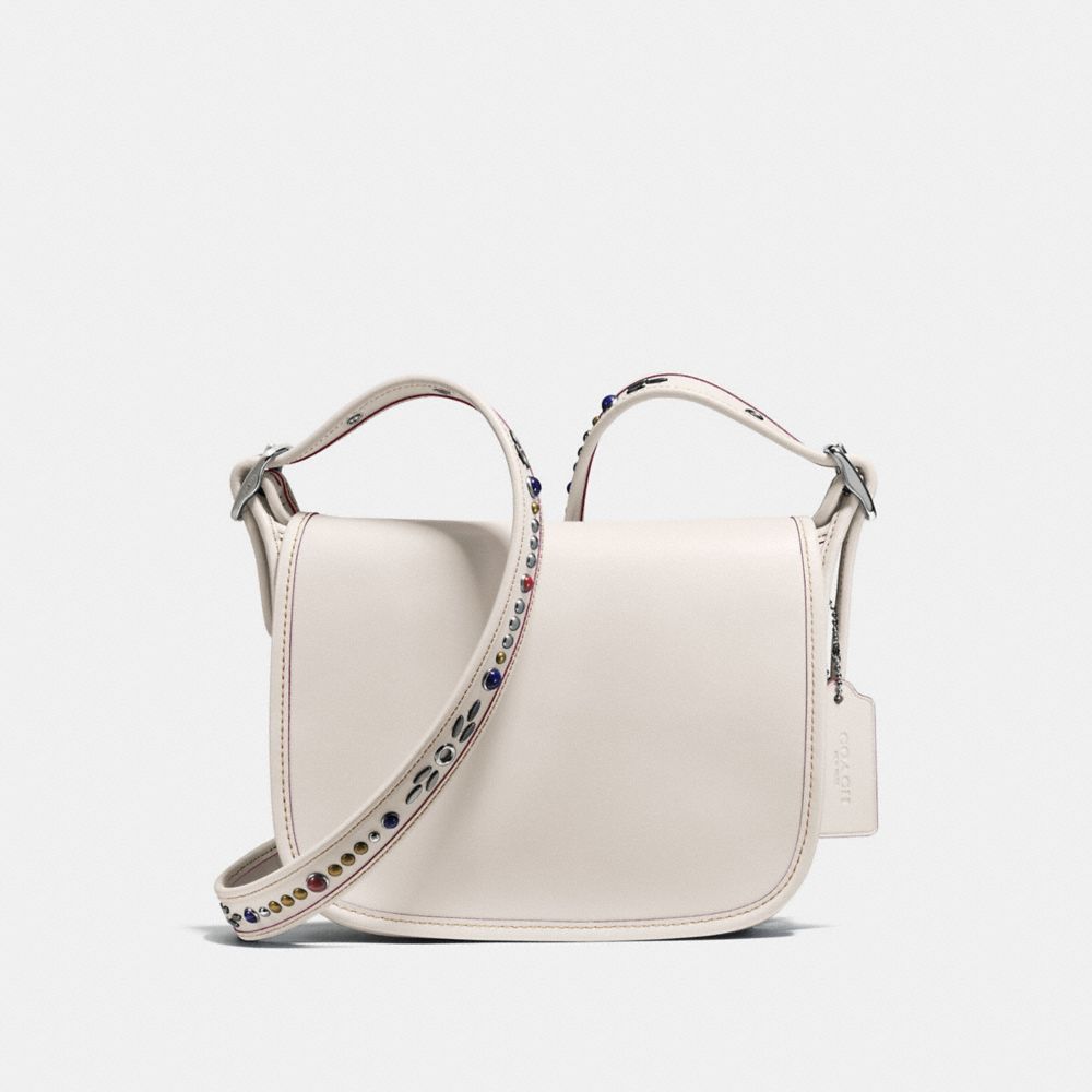 COACH PATRICIA SADDLE BAG 23 IN NATURAL REFINED LEATHER WITH STUDDED STRAP - SILVER/CHALK - F59380