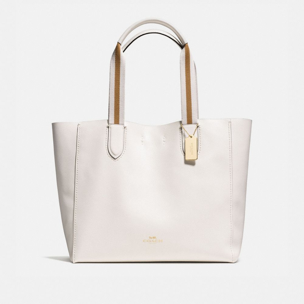 LARGE DERBY TOTE IN PEBBLE LEATHER WITH STRIPE WEBBING - COACH f59399 - IMITATION GOLD/CHALK