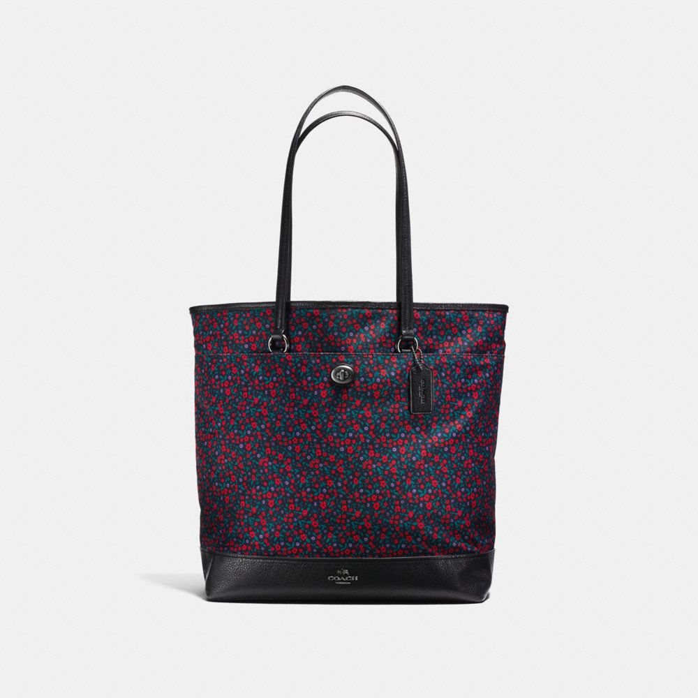 TOTE IN RANCH FLORAL PRINT NYLON - COACH f59435 - BLACK ANTIQUE NICKEL/BRIGHT RED