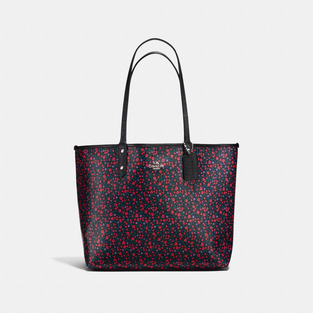 REVERSIBLE CITY TOTE IN RANCH FLORAL PRINT COATED CANVAS - COACH f59441 - SILVER/BRIGHT RED