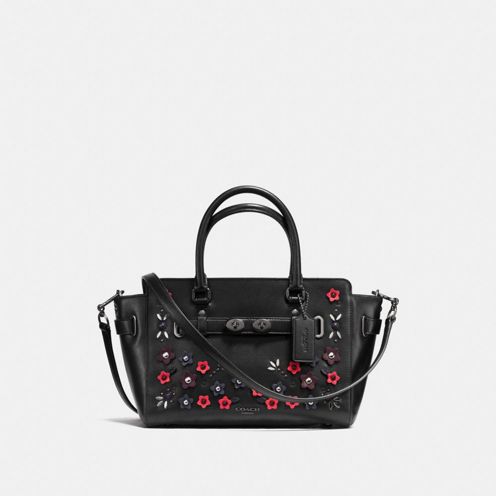 BLAKE CARRYALL 25 IN NATURAL REFINED LEATHER WITH FLORAL APPLIQUE  - COACH f59450 - ANTIQUE NICKEL/BLACK MULTI