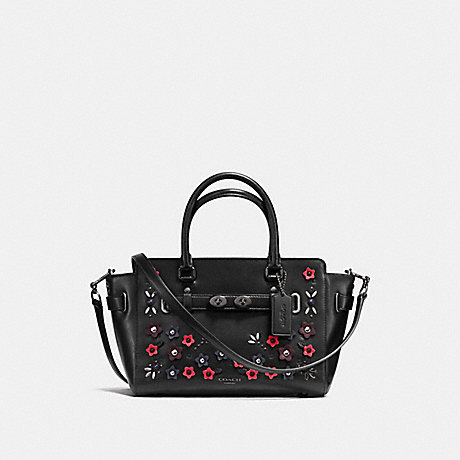 COACH BLAKE CARRYALL 25 IN NATURAL REFINED LEATHER WITH FLORAL APPLIQUE - ANTIQUE NICKEL/BLACK MULTI - f59450