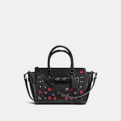 COACH BLAKE CARRYALL 25 IN NATURAL REFINED LEATHER WITH FLORAL APPLIQUE - ANTIQUE NICKEL/BLACK MULTI - F59450