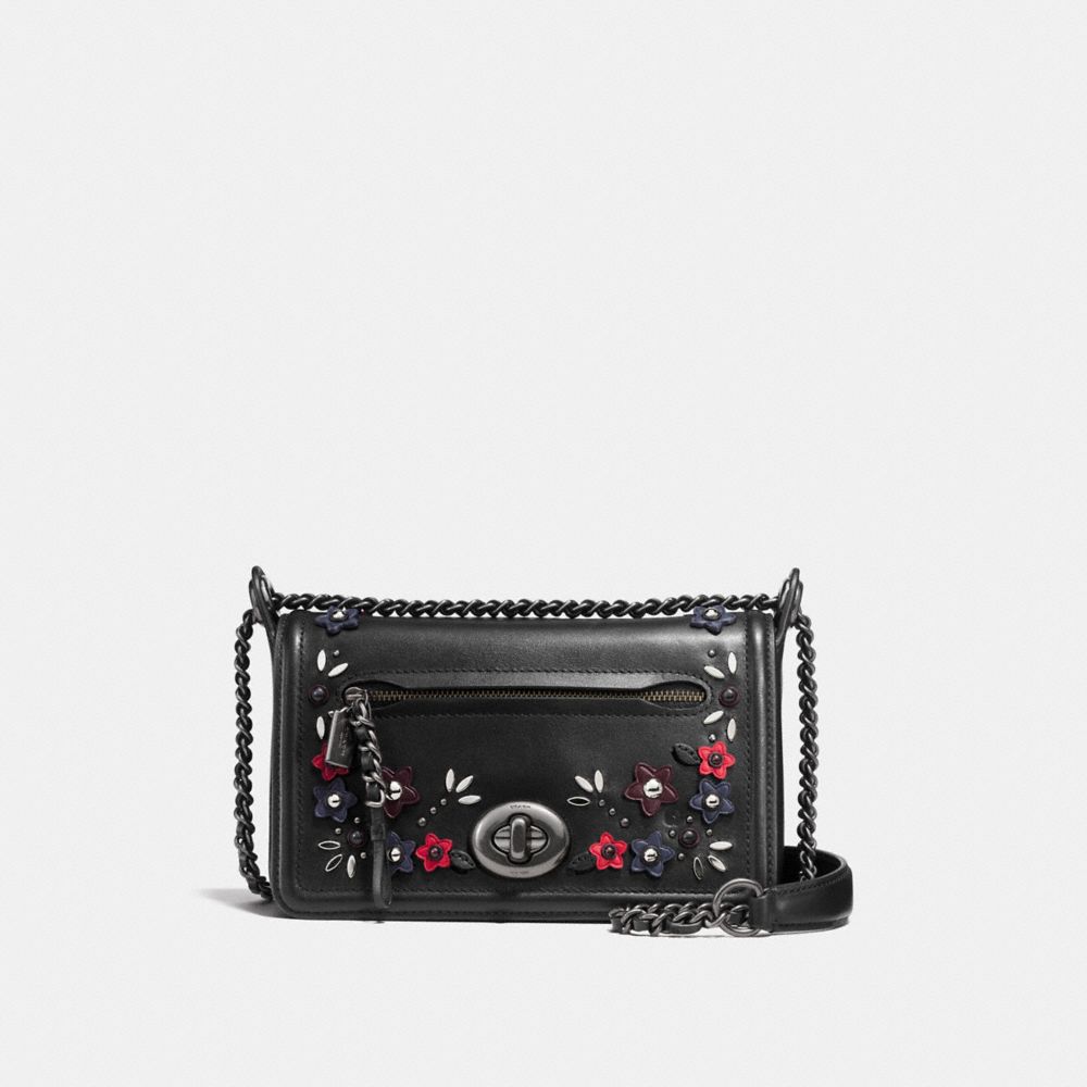 LEX SMALL FLAP CROSSBODY IN NATURAL REFINED LEATHER WITH FLORAL  APPLIQUE - COACH f59451 - ANTIQUE NICKEL/BLACK MULTI