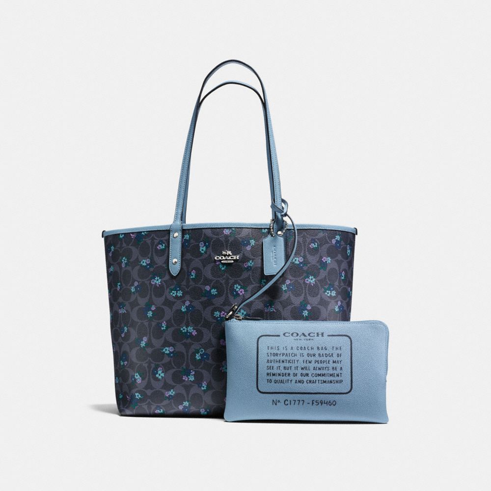 REVERSIBLE CITY TOTE IN SIGNATURE C RANCH FLORAL COATED CANVAS - COACH f59460 - SILVER/DENIM