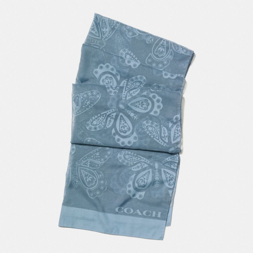 BURN OUT BUTTERFLY OBLONG SCARF - COACH f59507 - CORNFLOWER