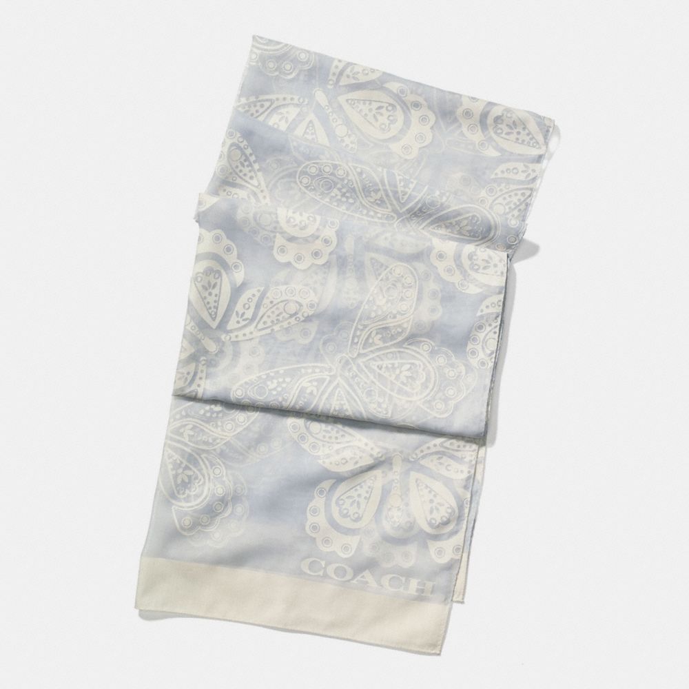 BURN OUT BUTTERFLY OBLONG SCARF - COACH f59507 - CHALK