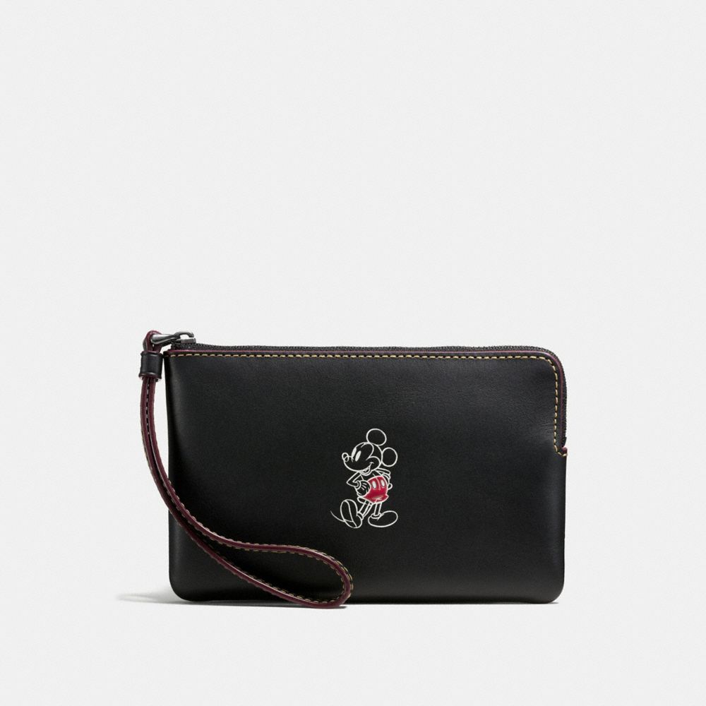 CORNER ZIP WRISTLET IN GLOVE CALF LEATHER WITH MICKEY - COACH  f59528 - ANTIQUE NICKEL/BLACK