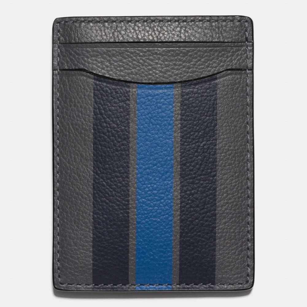 BOXED 3-IN-1 CARD IN SMOOTH CALF LEATHER WITH VARSITY STRIPE -  COACH f59536 - GRAPHITE/MIDNIGHT NAVY/DENIM