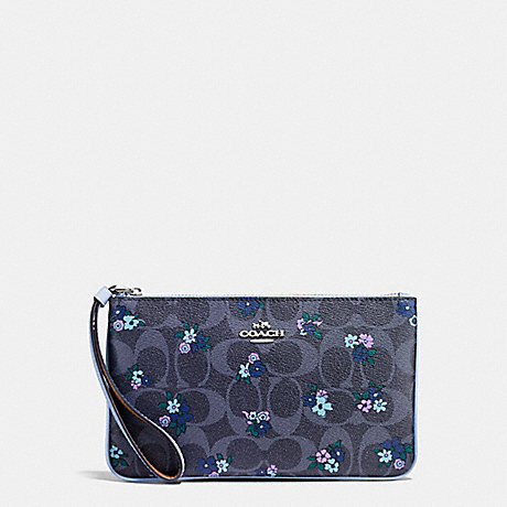 COACH LARGE WRISTLET IN SIGNATURE C RANCH FLORAL PRINT COATED CANVAS - SILVER/DENIM MULTI - f59553