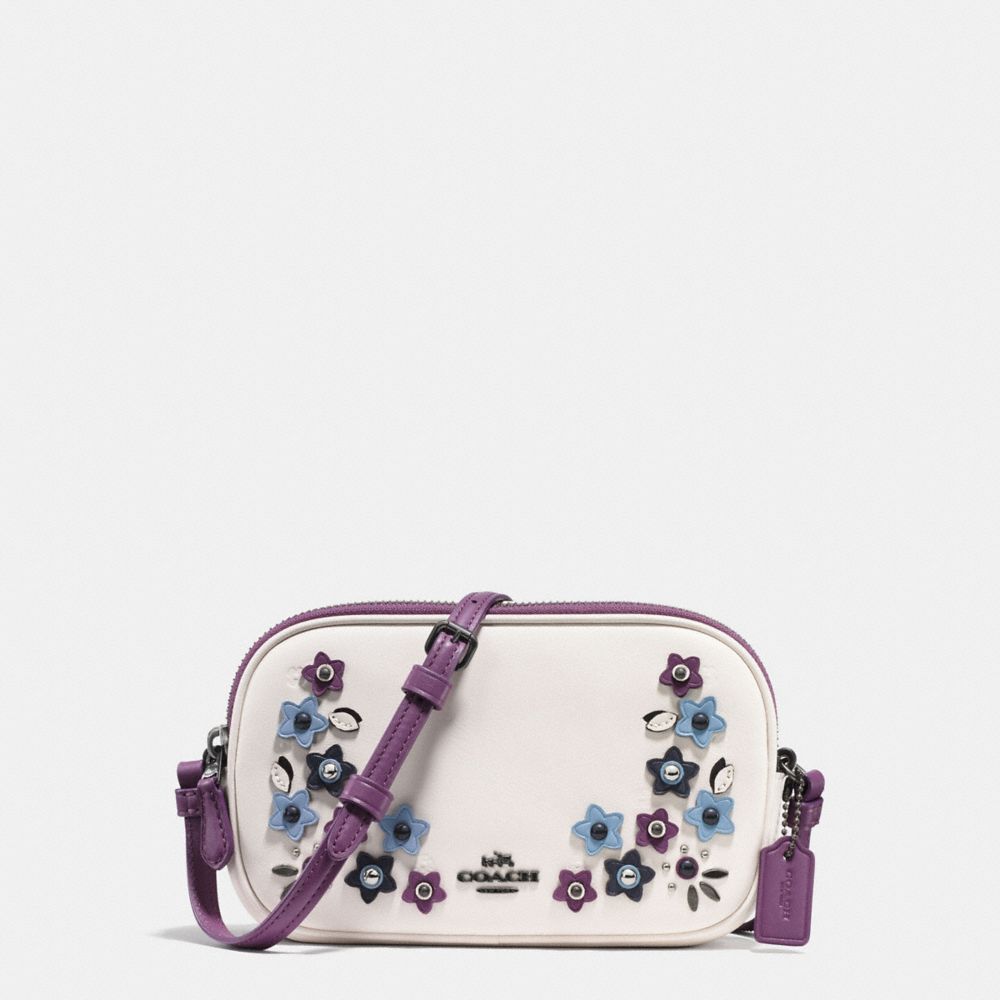 CROSSBODY POUCH IN NATURAL REFINED LEATHER WITH FLORAL APPLIQUE -  COACH f59557 - BLACK ANTIQUE NICKEL/CHALK MULTI