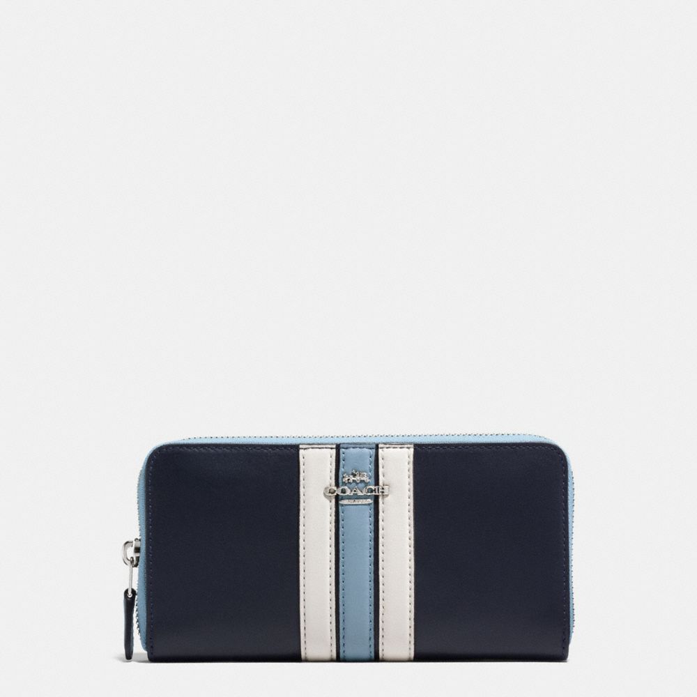 ACCORDION ZIP WALLET IN NATURAL REFINED LEATHER WITH VARSITY  STRIPE - COACH f59560 - SILVER/MIDNIGHT