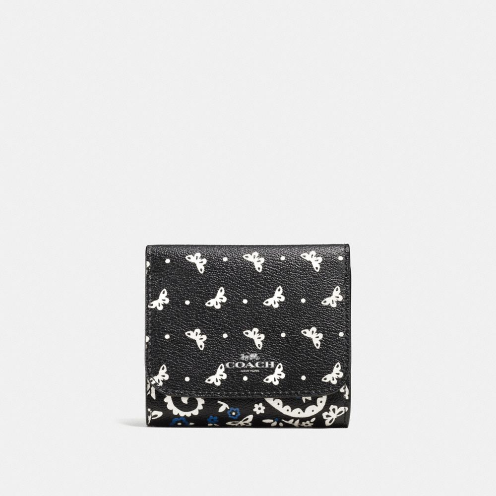 SMALL WALLET IN BUTTERFLY BANDANA PRINT COATED CANVAS - COACH f59725 - SILVER/BLACK LAPIS