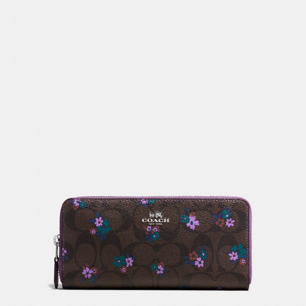 SLIM ACCORDION ZIP WALLET IN SIGNATURE C RANCH FLORAL PRINT  COATED CANVAS - COACH f59729 - SILVER/BROWN MULTI