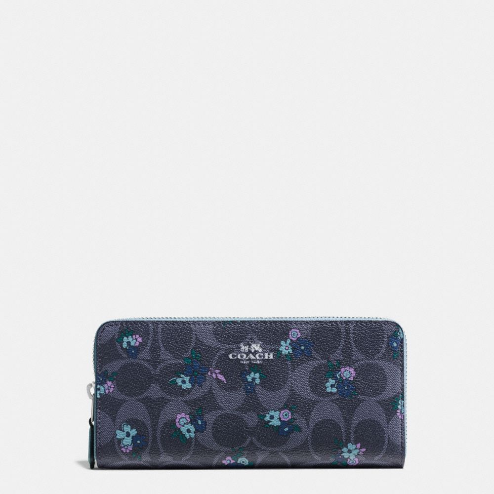 SLIM ACCORDION ZIP WALLET IN SIGNATURE C RANCH FLORAL PRINT COATED CANVAS - COACH f59729 - SILVER/DENIM MULTI