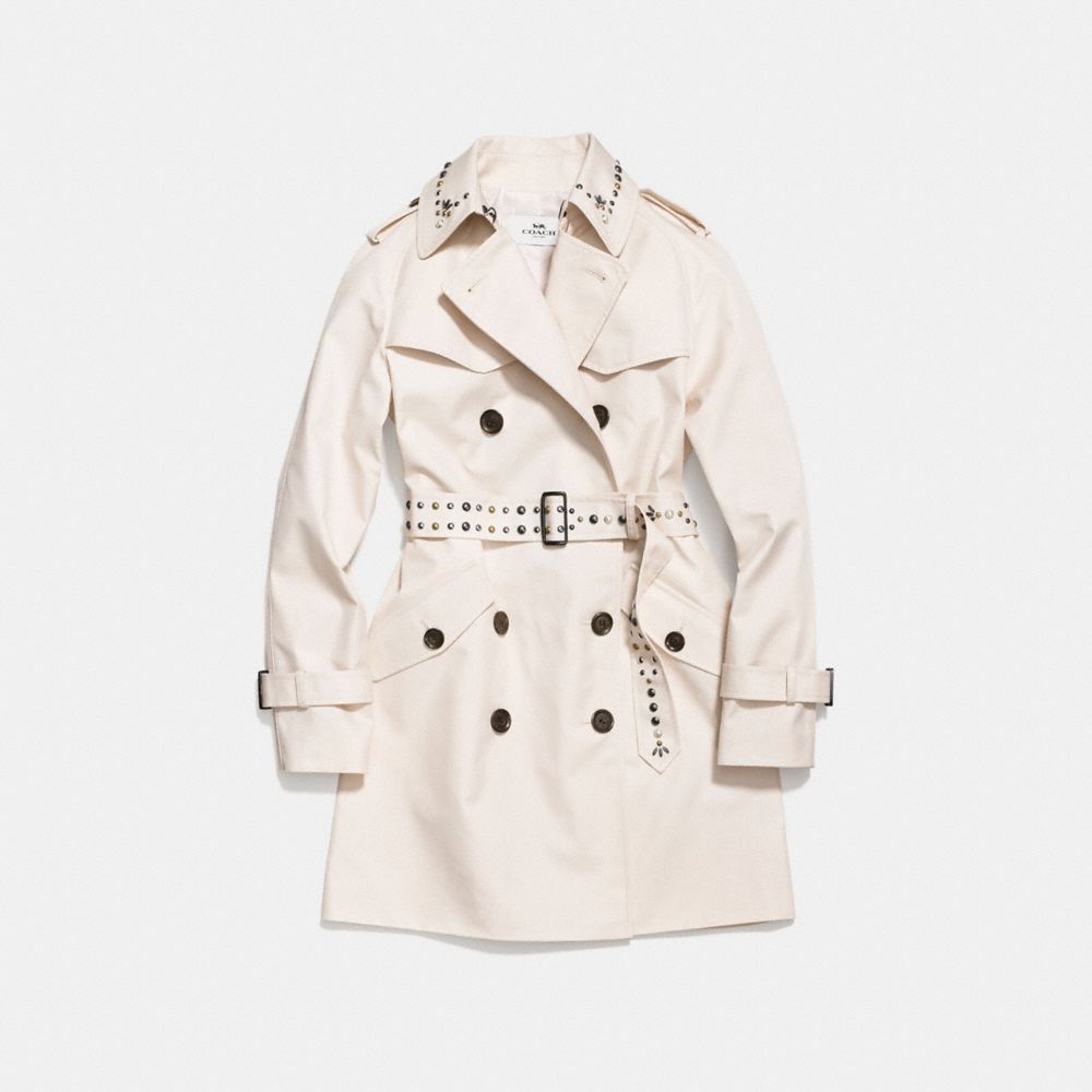 STUDDED TRENCH COAT - COACH f59779 - CHALK