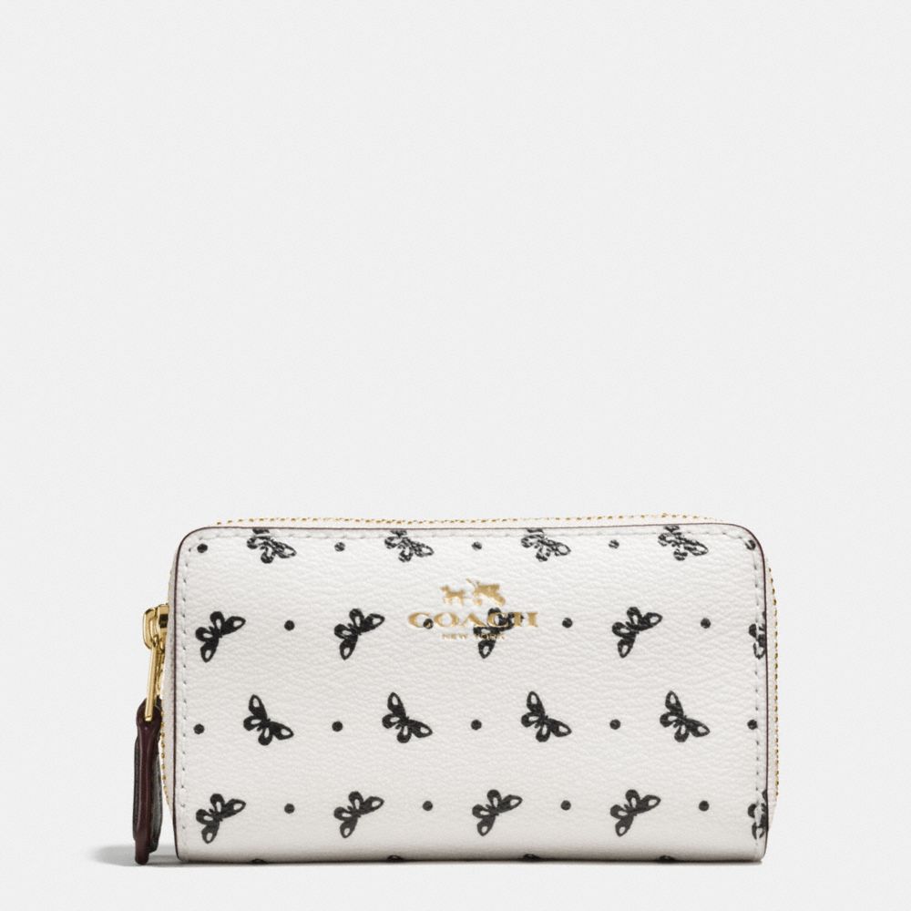 DOUBLE ZIP COIN CASE IN BUTTERFLY DOT PRINT COATED CANVAS - COACH f59782 - IMITATION GOLD/CHALK/BLACK