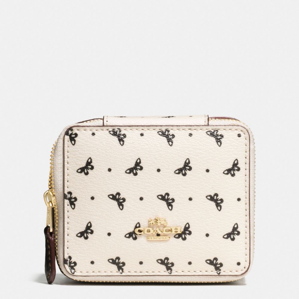 JEWELRY BOX IN BUTTERFLY DOT PRINT COATED CANVAS - COACH f59785 - IMITATION GOLD/CHALK/BLACK